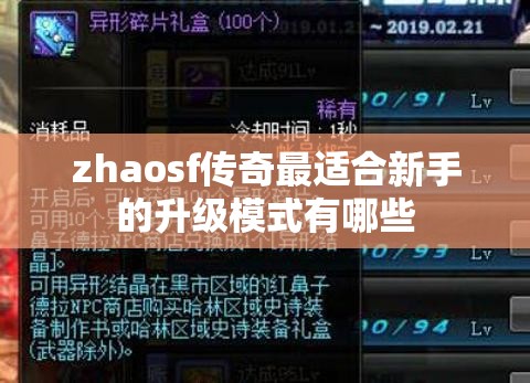 zhaosf传奇最适合新手的升级模式有哪些