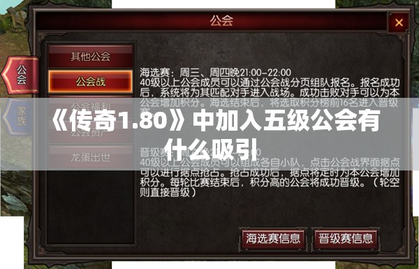 《传奇1.80》中加入五级公会有什么吸引